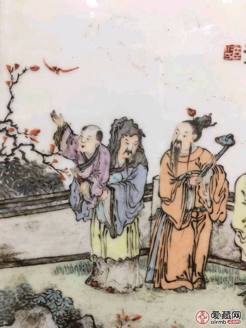 清末浅降彩人物瓷板尺寸见图片。