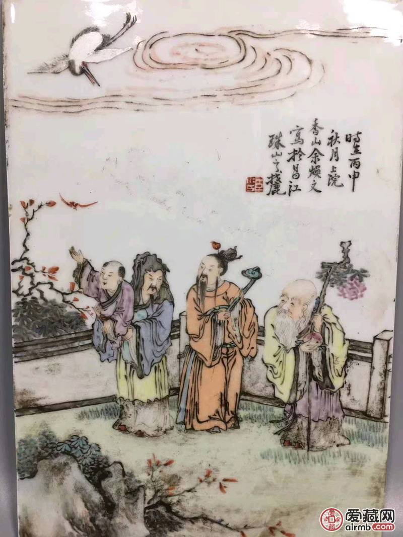 清末浅降彩人物瓷板尺寸见图片。