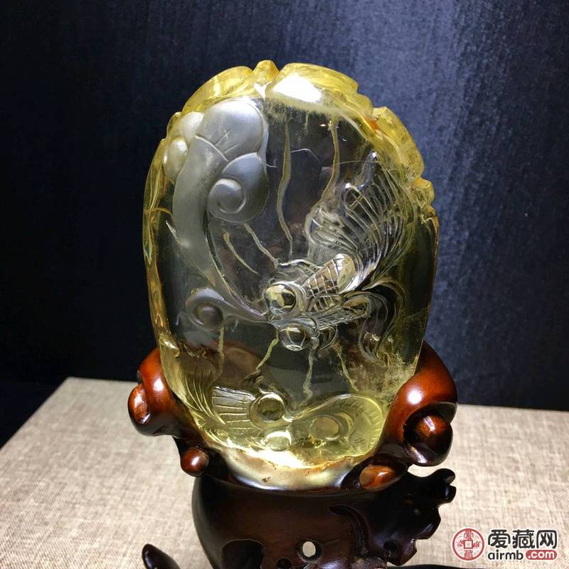 *黄水晶金鱼?摆件?精致雕湛、
