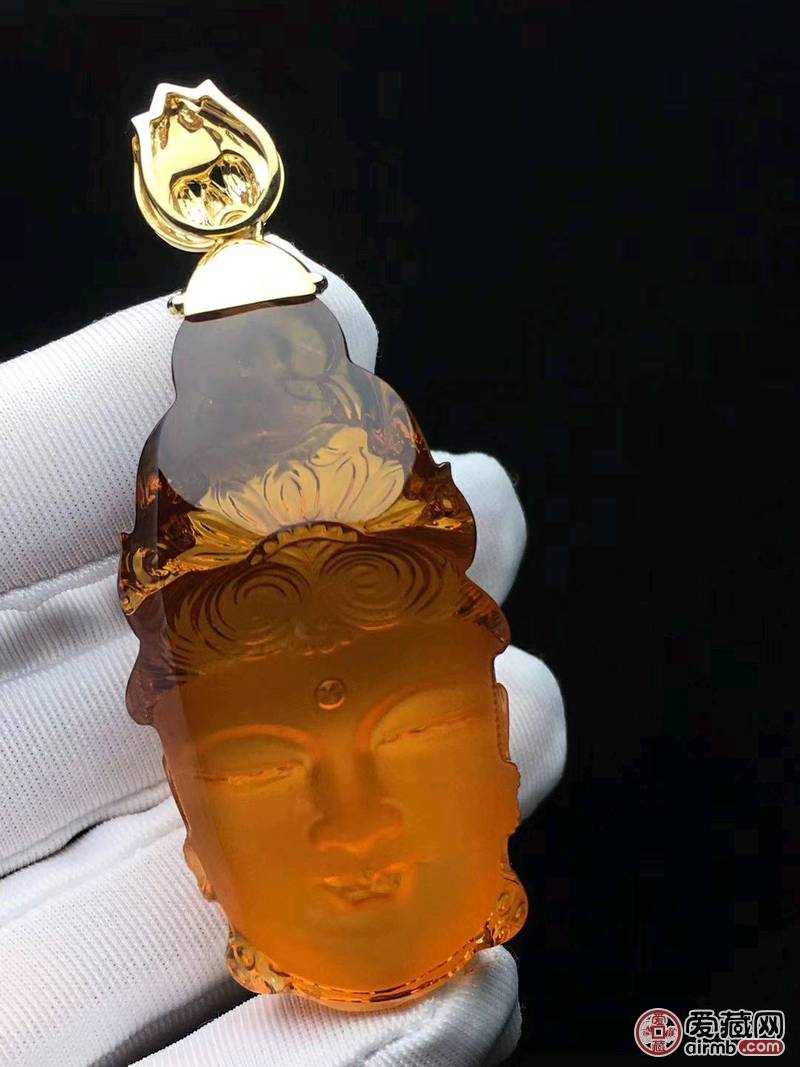 收藏级巴西黄水晶观音吊坠18k
