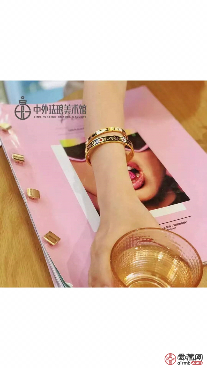 景泰蓝手镯女珐琅手镯女钛钢镀金