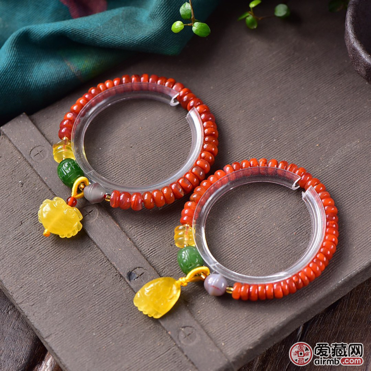 天然南红盘珠DIY单圈手链，天