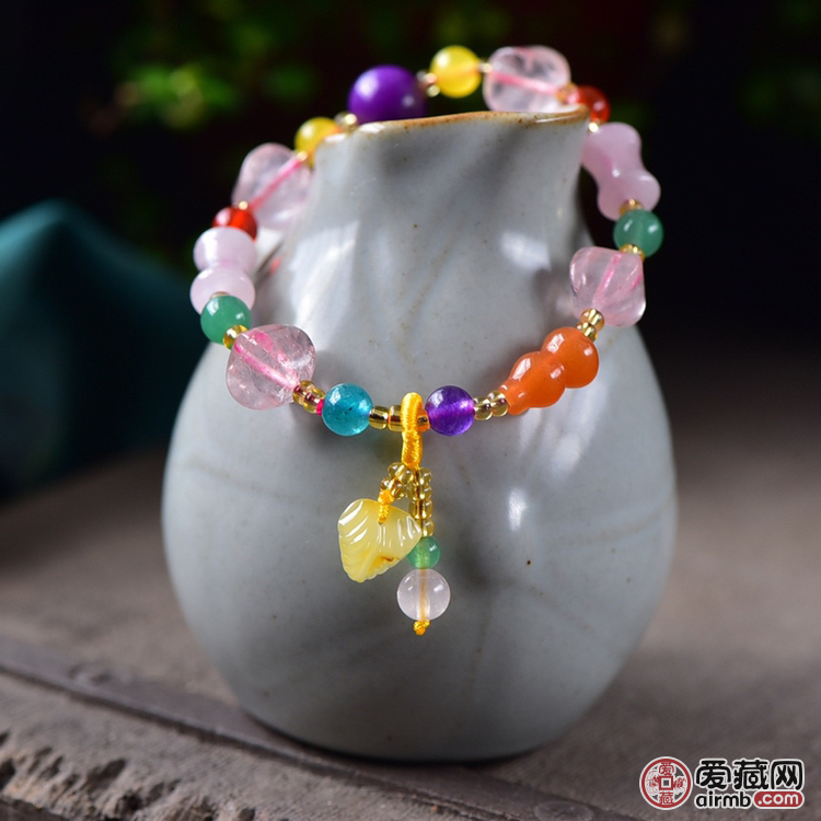天然粉水晶多宝单圈手链，DIY