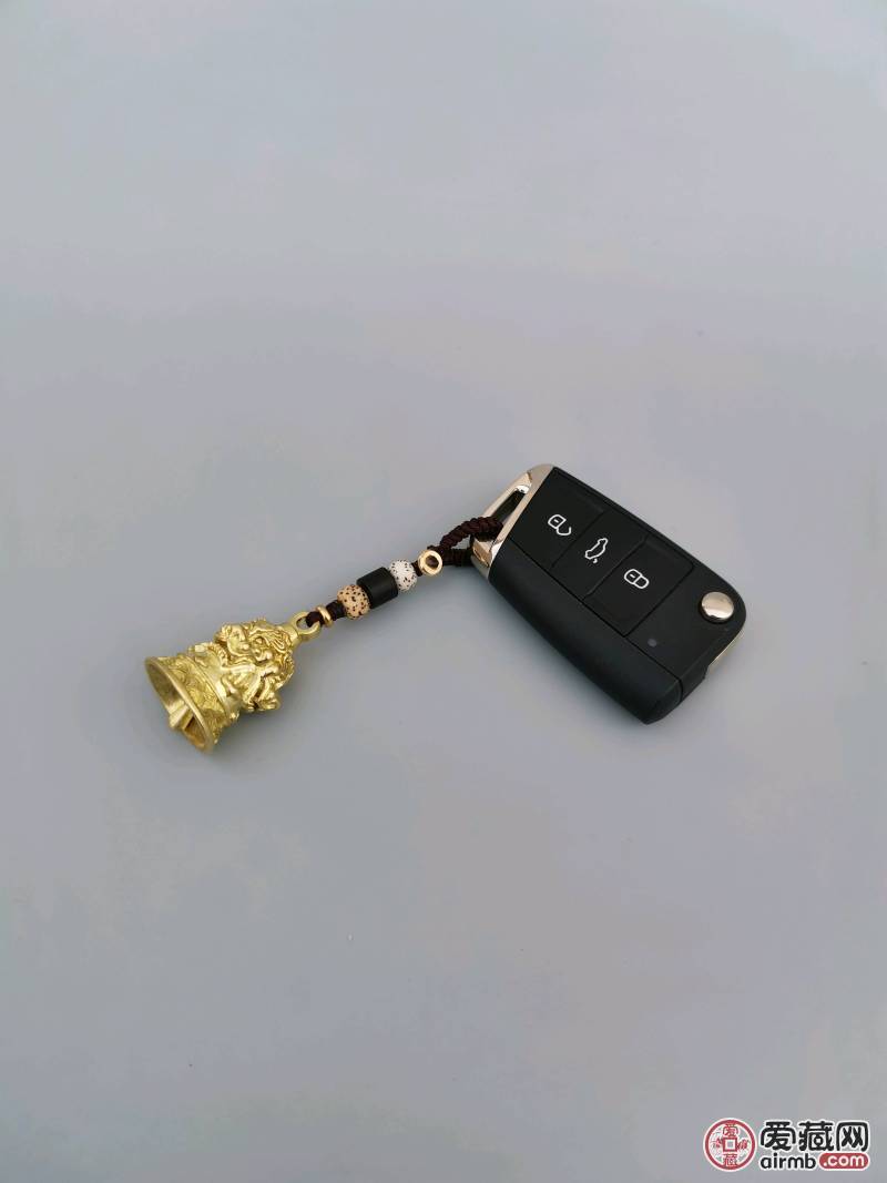 手工编织黄铜原色三狮铃铛汽车钥