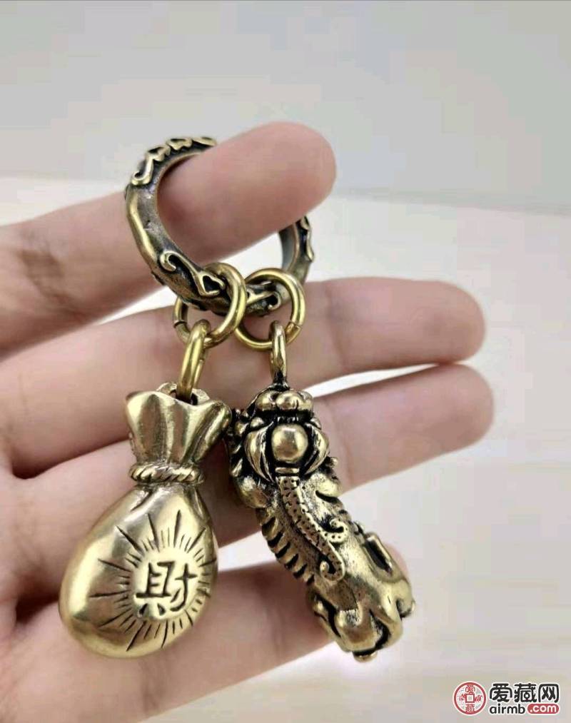创意黄铜貔貅来招财钥匙扣挂件