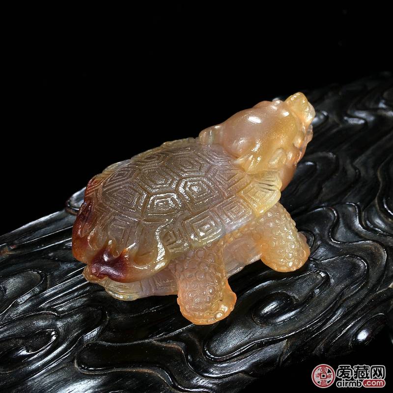 天然红褐玛瑙圆雕满工龙龟小摆件