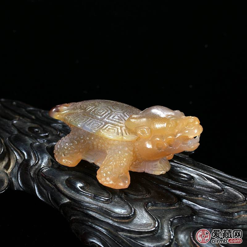 天然红褐玛瑙圆雕满工龙龟小摆件