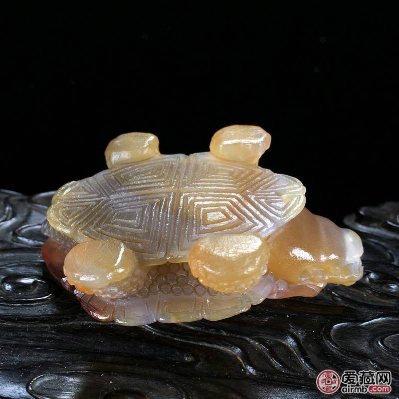 天然红褐玛瑙圆雕满工龙龟小摆件