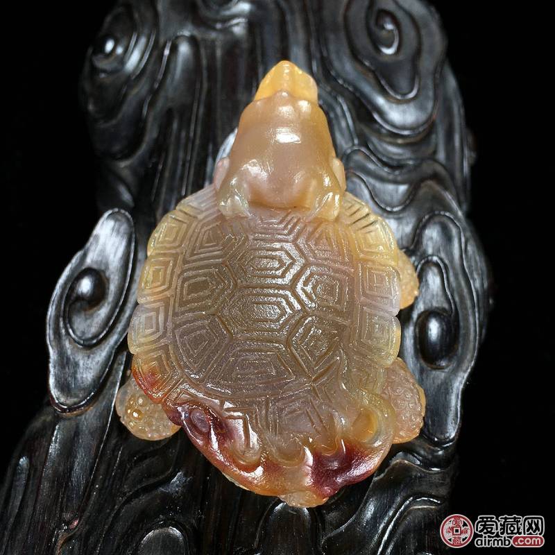 天然红褐玛瑙圆雕满工龙龟小摆件