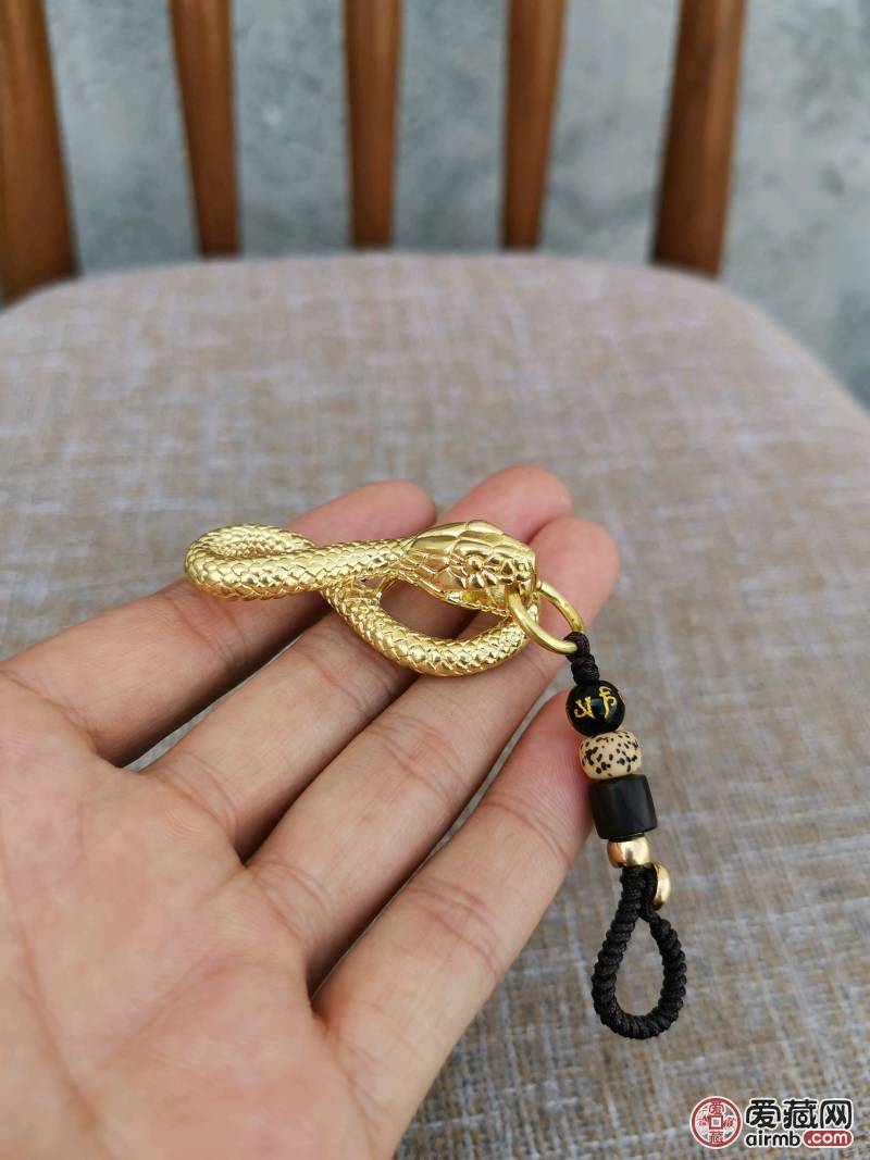 手工编织黄铜原色生肖盘蛇汽车钥