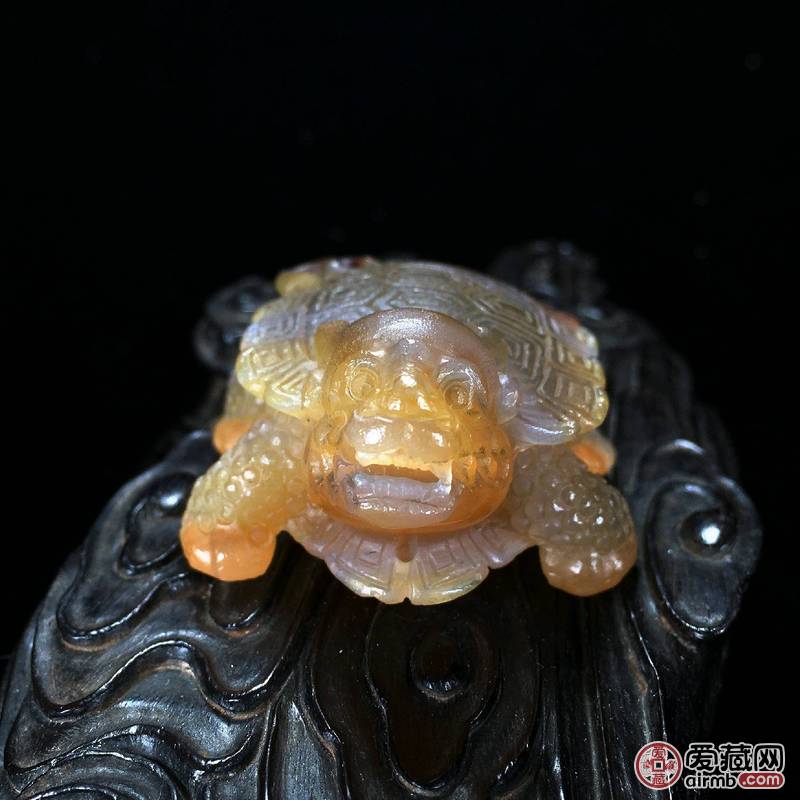 天然红褐玛瑙圆雕满工龙龟小摆件