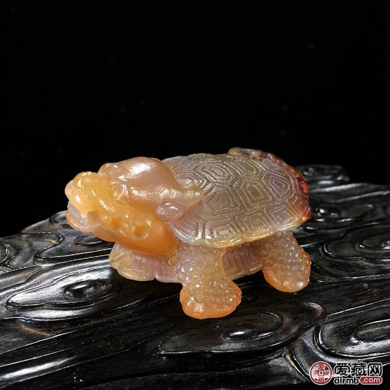 天然红褐玛瑙圆雕满工龙龟小摆件