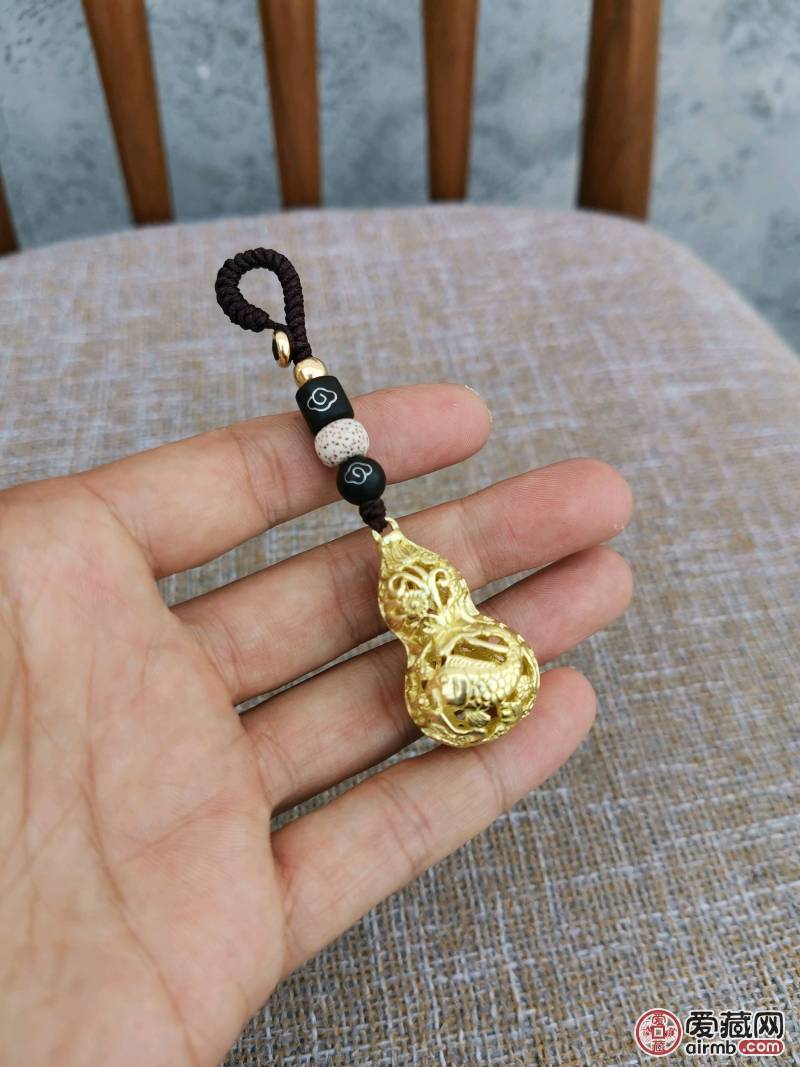 手工编织黄铜原色镂空双鱼葫芦汽