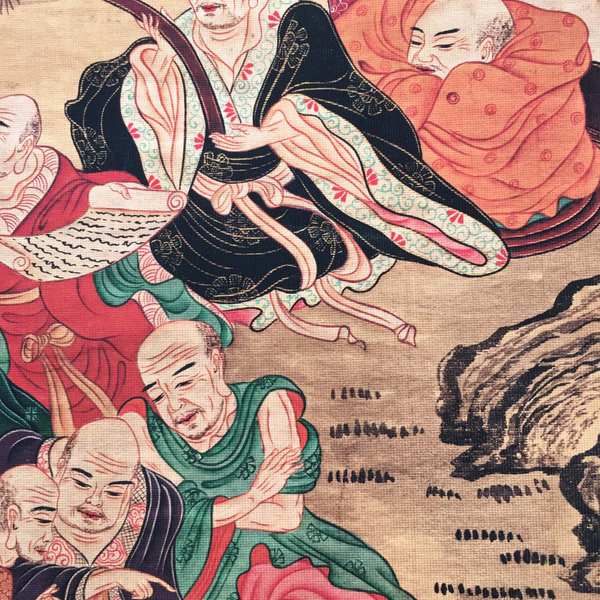 西藏唐卡,十八罗汉,画芯,尺寸长90厘米,宽45