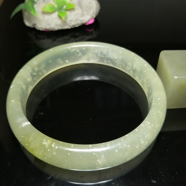 岫玉雪花手镯天然岫玉假一赔十圈口60