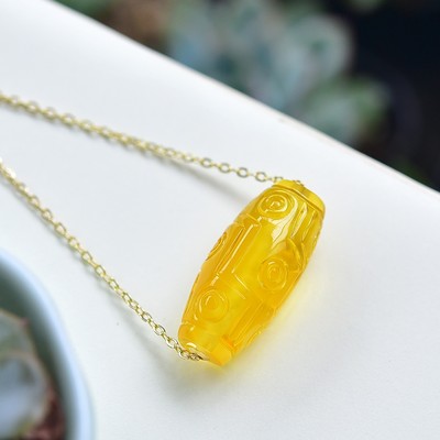 天然蜜蜡天珠锁骨链,18k金镶嵌,成色好,尺寸28