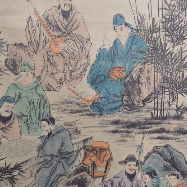 张大千竹林七贤字画国画古玩山画仿古中堂画名画书