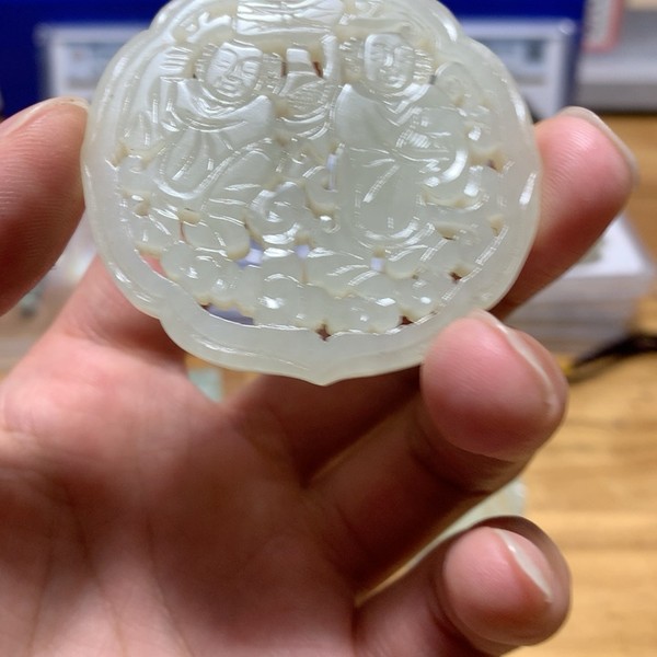 和田玉玉佩和合二仙不退不换