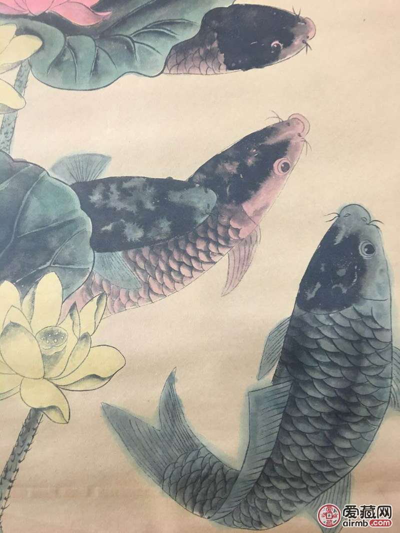 书画篆刻                        观鱼潭,荷塘六鲤图.
