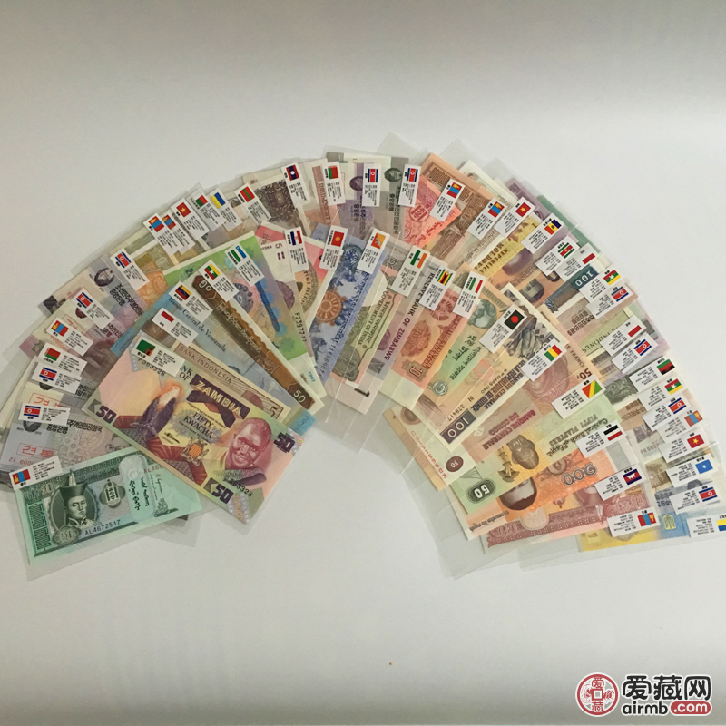 全新28国52张纸币不重复外国钱币带国旗-价格89元-爱