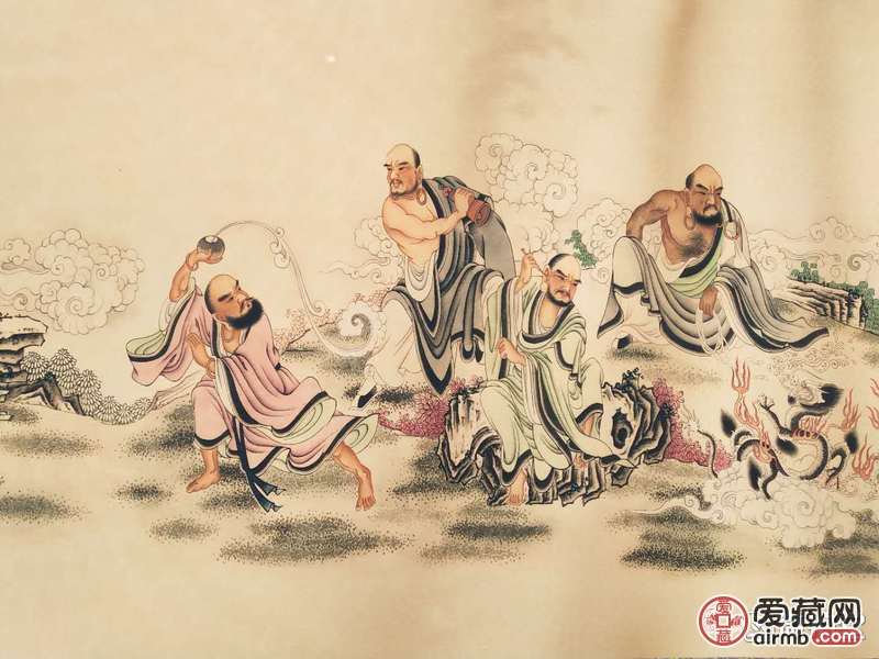 新淘绢布画 长卷轴画【十八罗汉