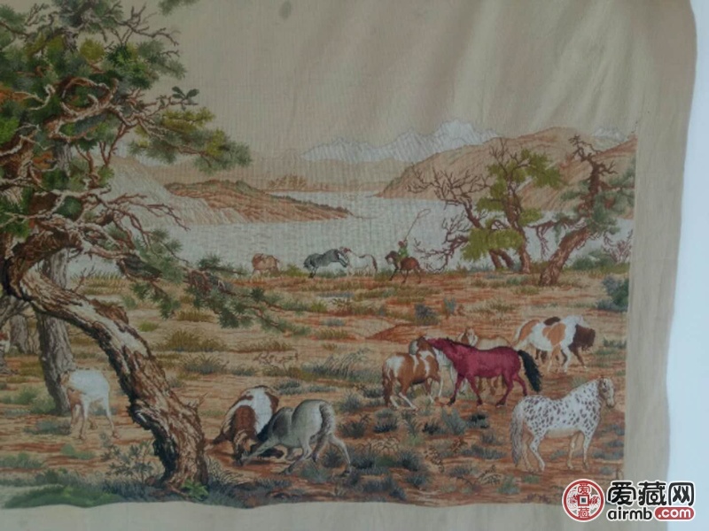 百骏图全手工十字绣成品,长度2