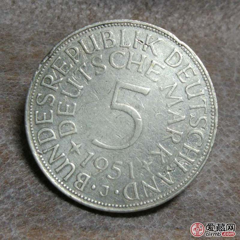0元起拍1951年德国5马克银币重112克直