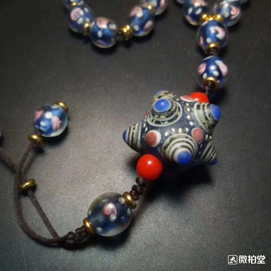 珍藏千年老琉璃珠蜻蜓眼项链佛珠主珠尺寸真假_图片