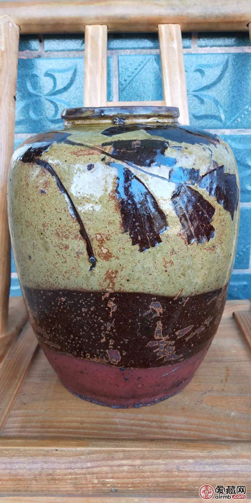 清代早期黄釉黑花大罐.全品.高