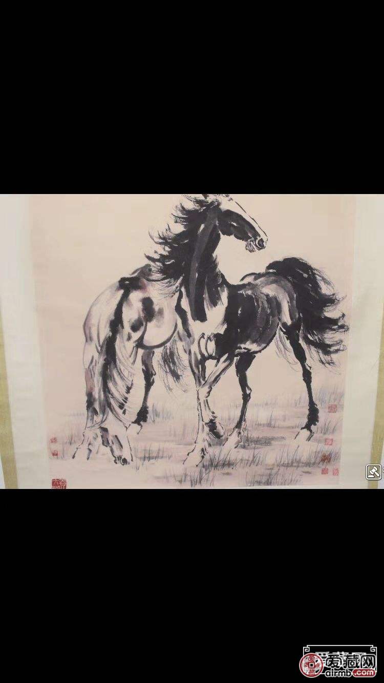 徐悲鸿双马宣纸卷轴挂画中堂画宽约06米长