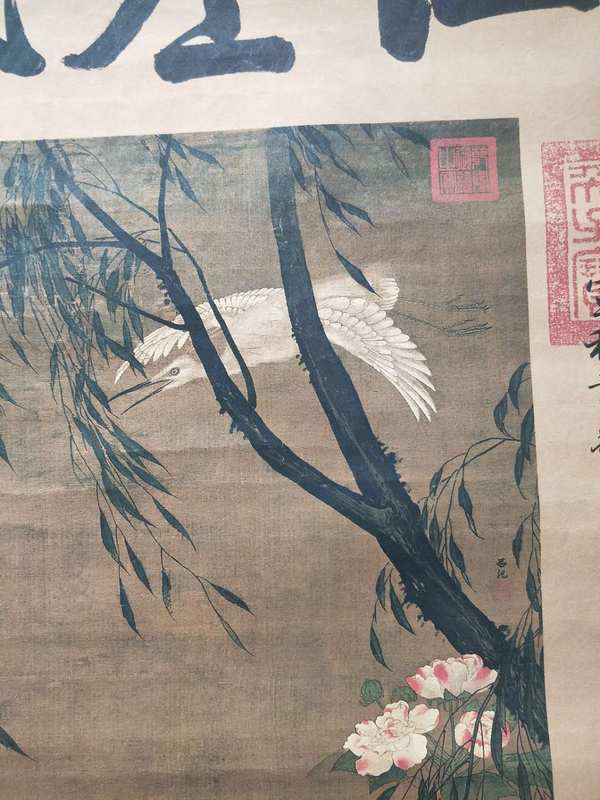 吕纪款作品秋鹭芙蓉图卷轴字画一幅,画真假_图片_价格