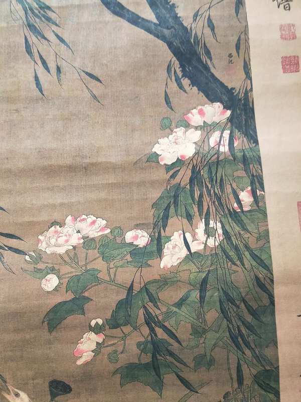 吕纪款作品秋鹭芙蓉图卷轴字画一幅,画真假_图片_价格