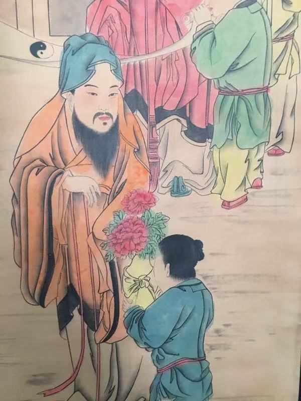 张大千【福禄寿】老卷轴中堂挂画一副,喜欢的不要错过