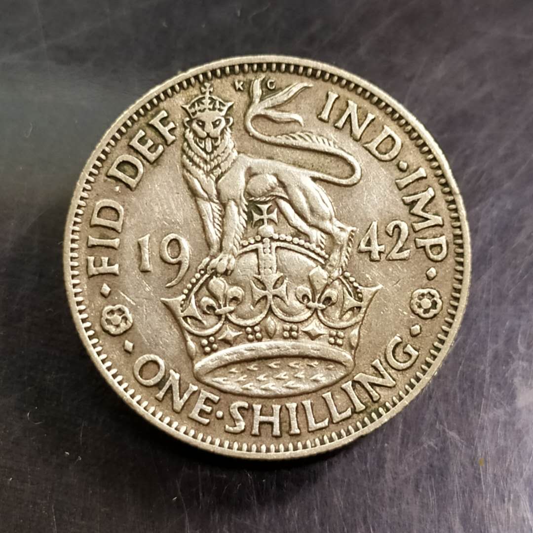 0元起拍,稀少1942年英国一先令好品银币银元一枚