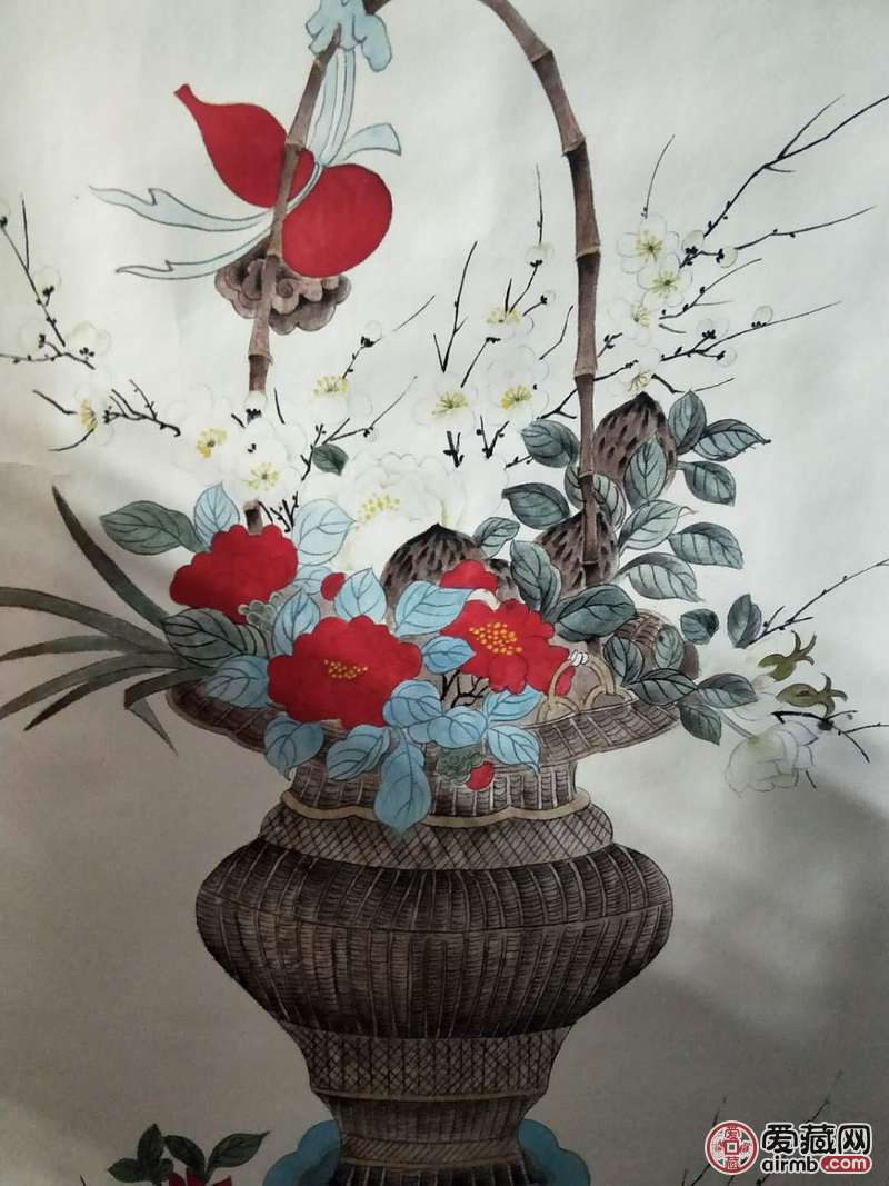 梅兰芳款作品【花卉愽古】宣纸卷轴字画一幅,画工精湛,栩栩如生,题词