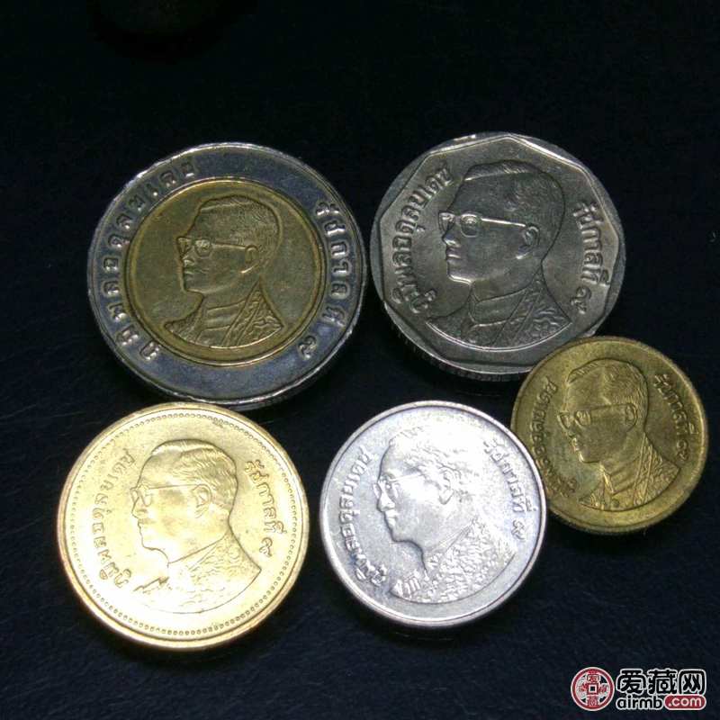 泰国硬币一套5枚.含高值10元双金属双色-价格12元-爱