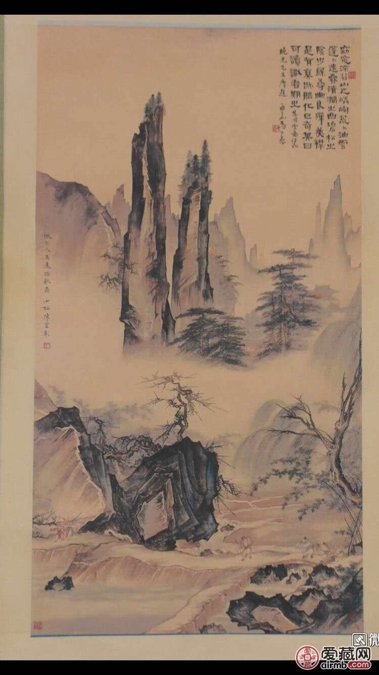 早期陈少梅山水卷轴挂画中堂画,宽约0.6米,长约1