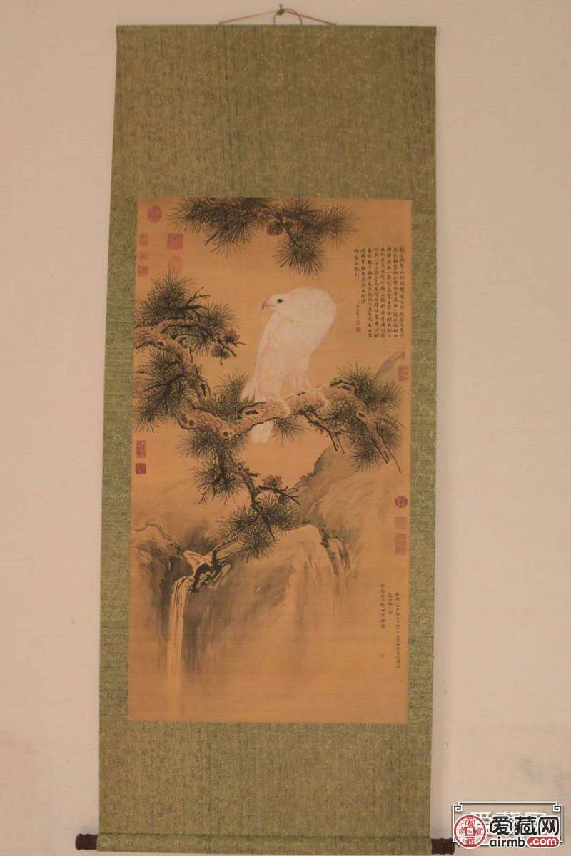 郎世宁白鹘图老卷轴中堂挂画一副,真假_图片_价格