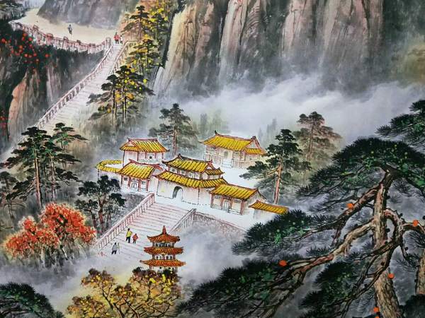 泰山日出,落款周争辉作品画,装饰宣纸横幅精品画,帛