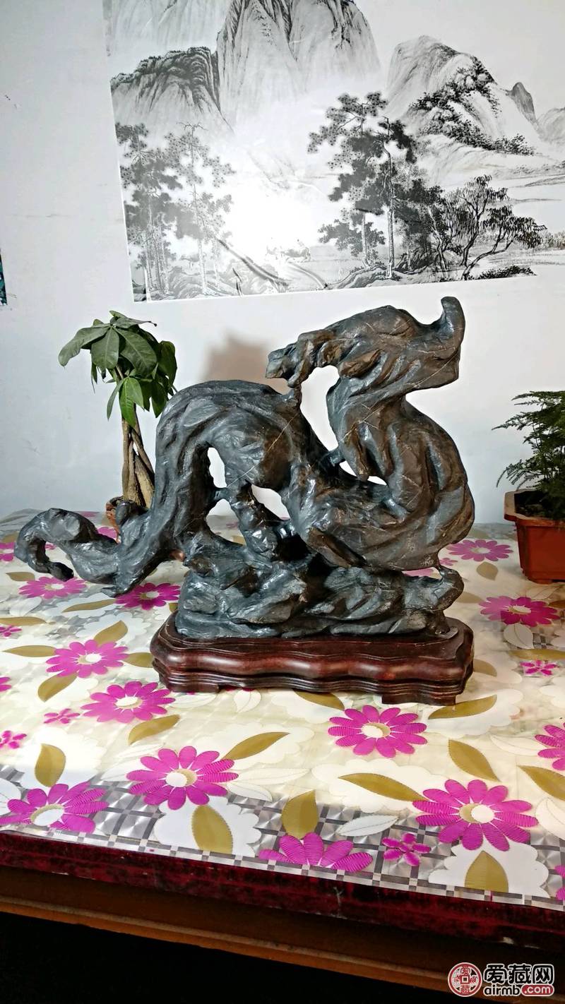 灵璧奇石《龙腾四海》!尺寸连座