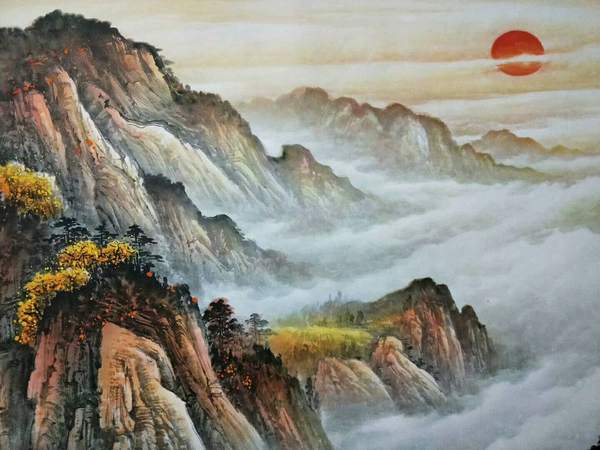 富水长流,落款刘继伟作品画,装饰精品宣纸横幅画,帛