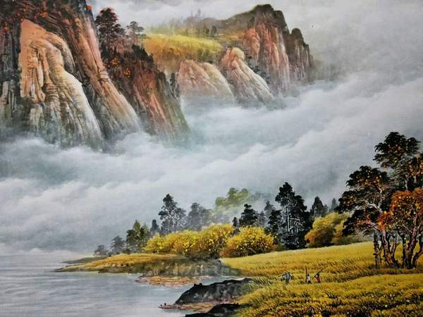 富水长流,落款刘继伟作品画,装饰精品宣纸横幅画,帛