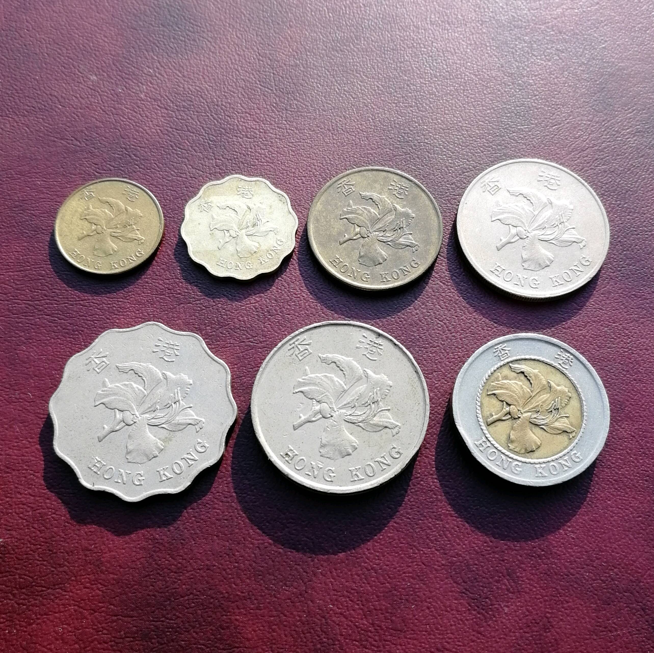 香港紫金花硬币7枚流通品相,包