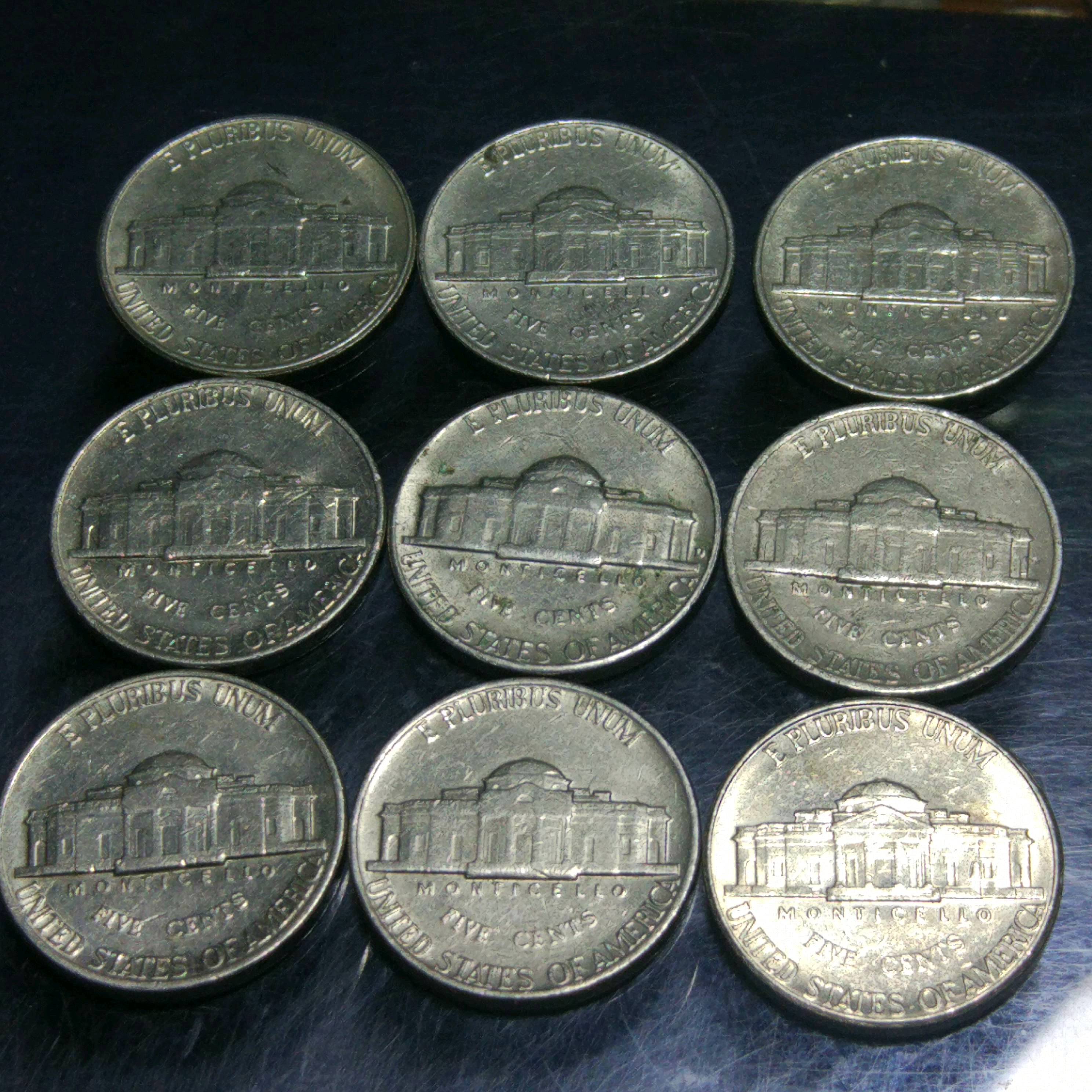 0元起拍,美国5美分硬币一组9
