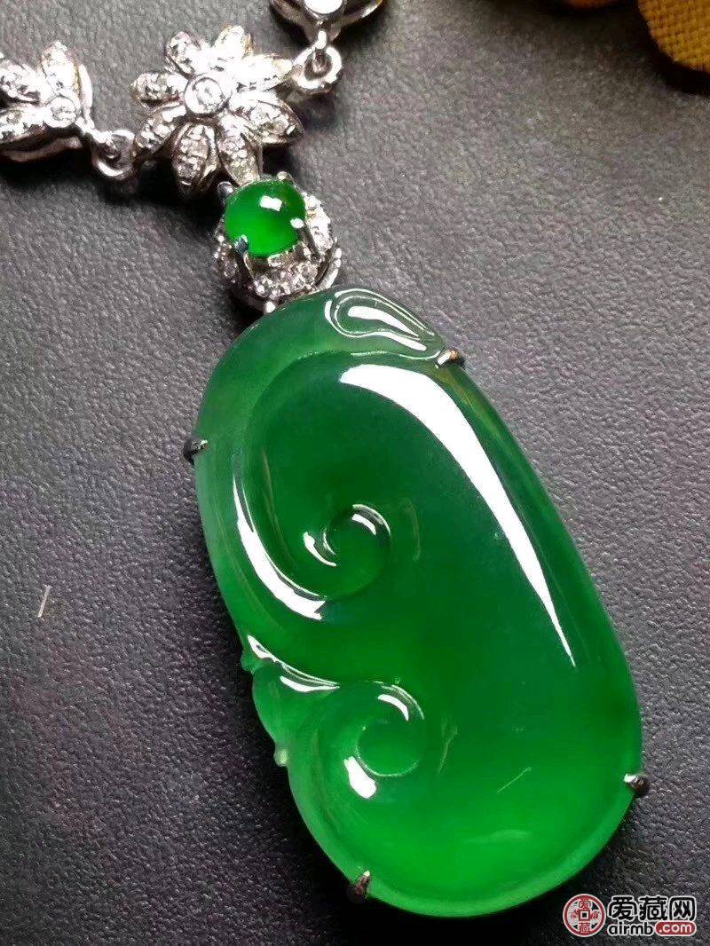 天然翡翠冰种阳绿如意项链,纯净细腻,冰透-价格35800元-爱藏一口价-爱