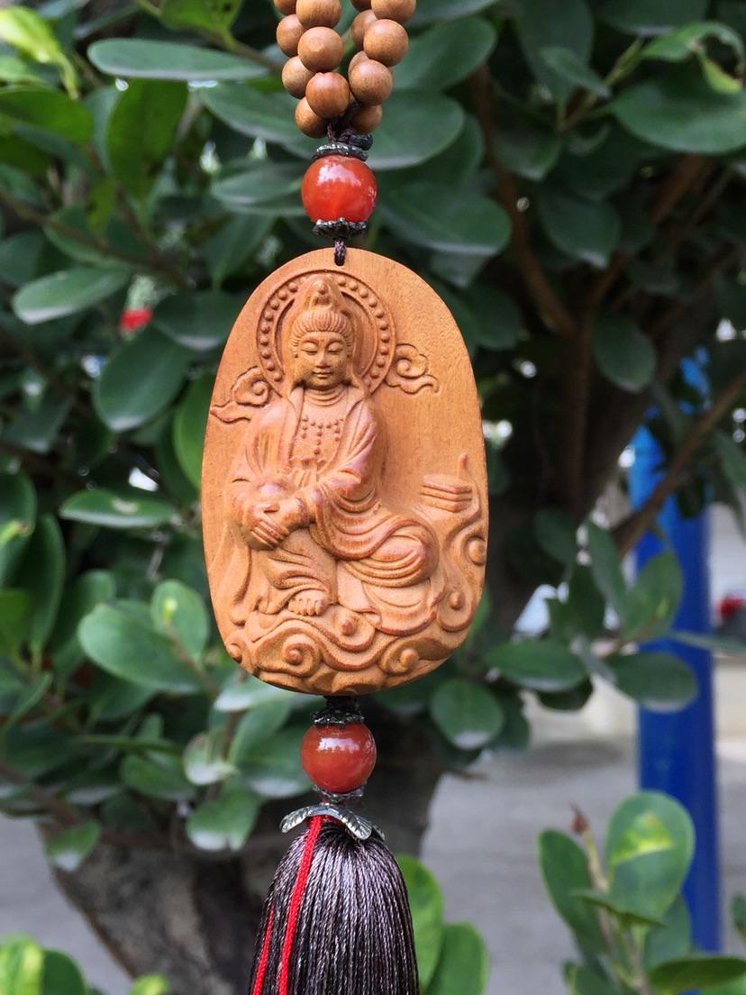 檀香木精雕细刻观音车上挂件收藏级精品