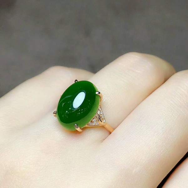 18k金和田玉碧玉戒指极品老料