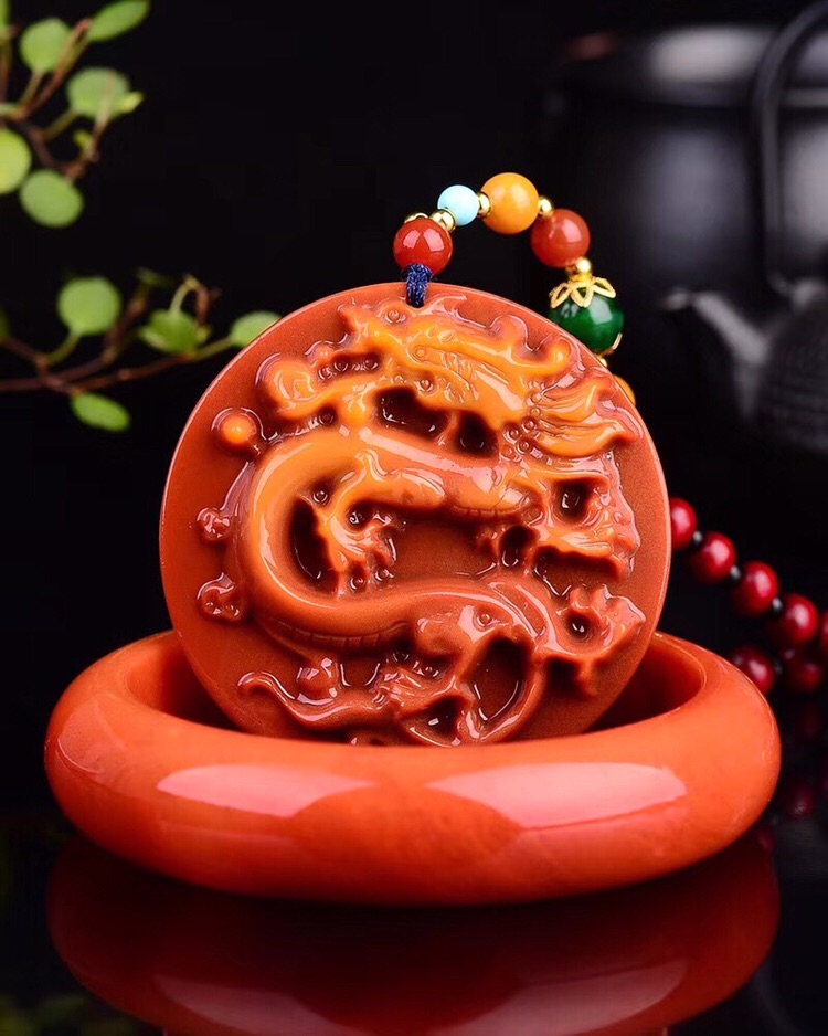 极品鸡血红天然黄龙玉手镯龙行天