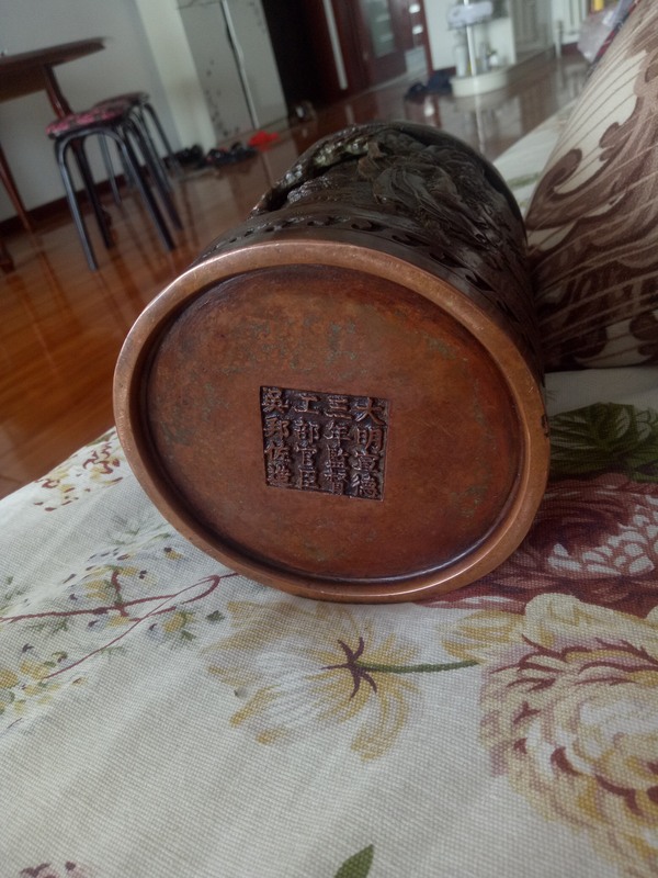 大开门大明宣德紫铜笔筒一枚农村收购品相包浆精美