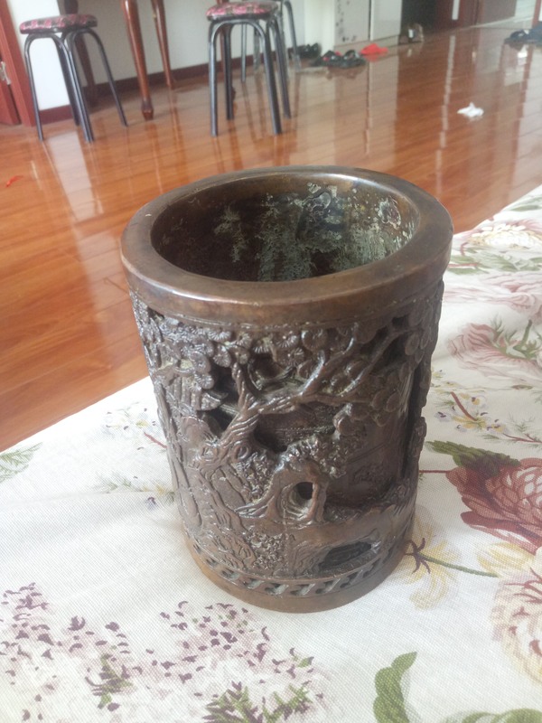 大开门大明宣德紫铜笔筒一枚农村收购品相包浆精美